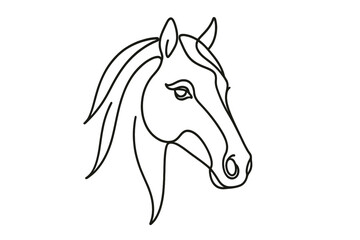 Elegant horse head sketch in continuous line art on white background