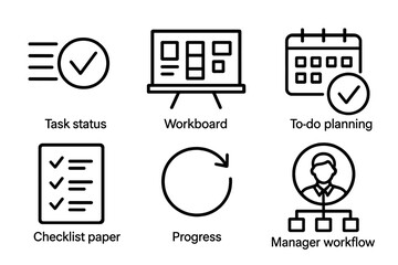 Icons depicting task status, workboard, to-do planning, checklist, progress, manager workflow