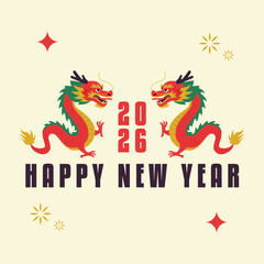 happy new year 2026 background design template with dragon and firework