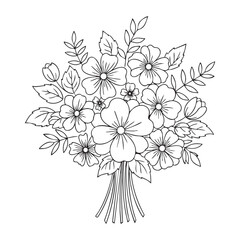 Hand drawn sketch of a beautiful floral bouquet with leaves and stems