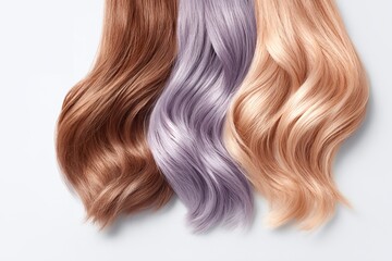 Fototapeta premium Three different colored hair extensions are shown