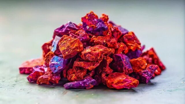 Vibrant abstract pile of colorful textured objects on a simple background