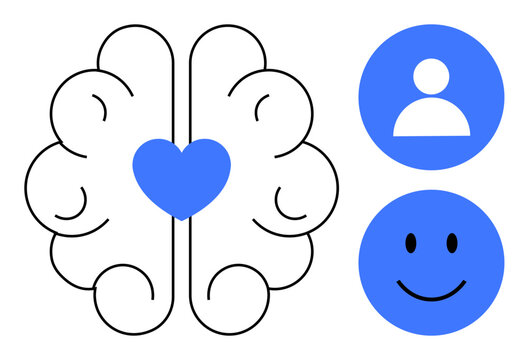 Wellness concept. Wellness illustrated with brain, heart, user, and smile icons. Wellness promotes emotional balance, mental health, and positivity. For healthcare mindfulness productivity