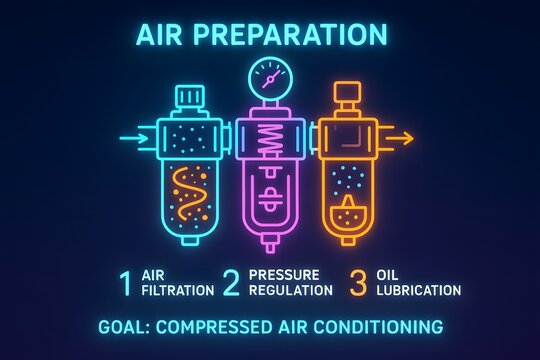 Compressed Air Preparation Unit with Filter Regulator Lubricator Cutaway for Pneumatic Systems