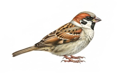Detailed illustration of a Eurasian Tree Sparrow