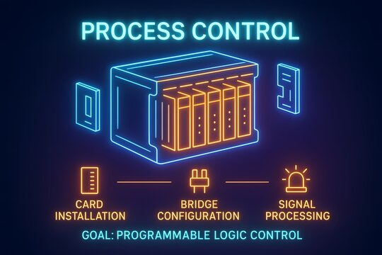 Neon Infographic of Programmable Logic Controller for Process Control and Automation