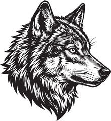 Naklejka premium Detailed Engraved Wolf Head Vector Illustration