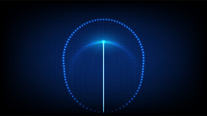 Glowing blue digital sphere with light trails and dotted arcs, perfect for tech, data and futuristic design themes