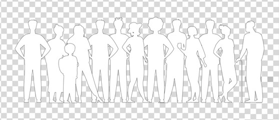 Set of business people silhouette, man and woman team, isolated on transparent background	