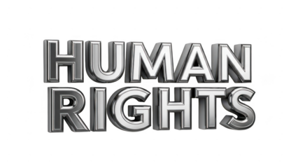 Silver metallic 3d text human rights isolated on transparent background