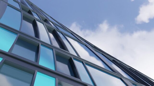 3d rendering of business modern architecture, Skyscraper corporate office building with glass window and curved steel frame