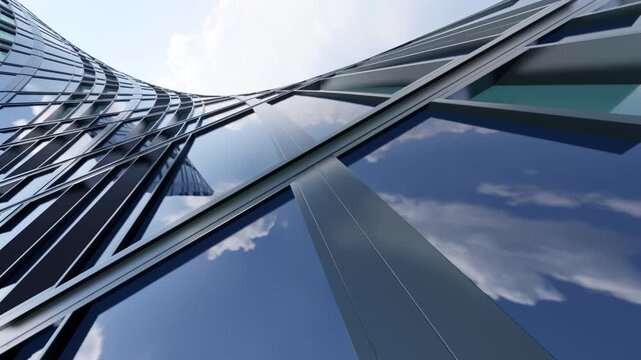 3d rendering of business modern architecture, Skyscraper corporate office building with glass window and curved steel frame