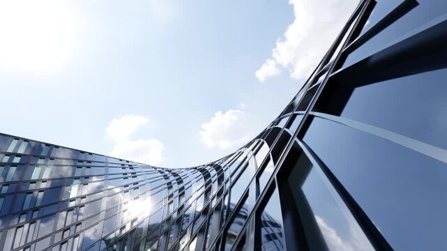 3d rendering of business modern architecture, Skyscraper corporate office building with glass window and curved steel frame