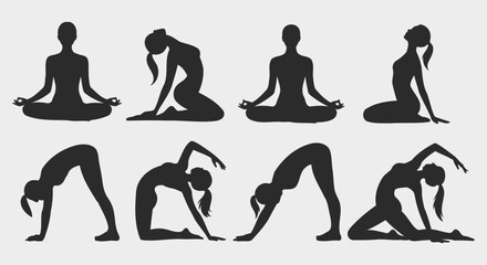 Yoga Poses for Flexibility and Mindfulness Illustrated in Simple Silhouettes