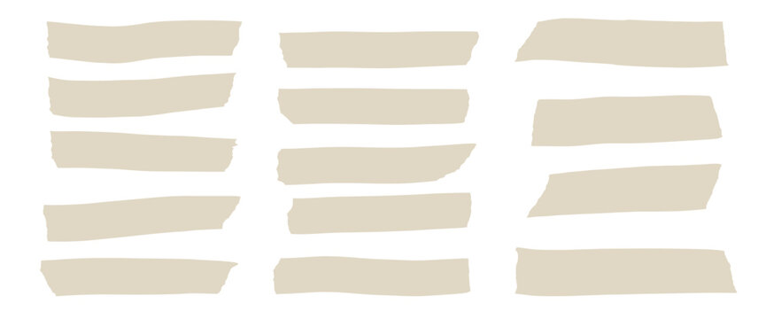 Adhesive paper tape cutout torn set. Simple washi strips silhouette. Beige sticky notes, and scrapbook elements perfect for crafting, journaling, and creative design projects. Vector tags isolated.