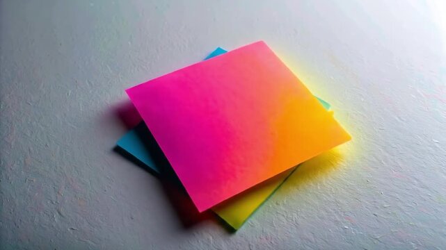 Vibrant neon sticky notes stacked on a simple white surface