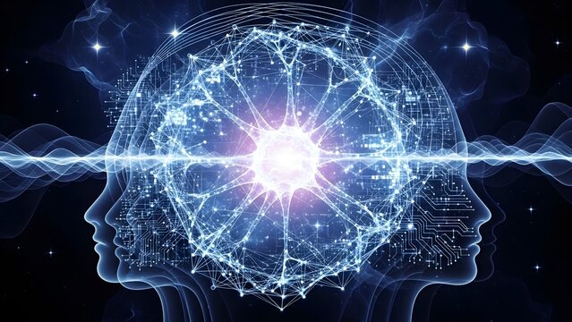 Mind blowing technology concept with digital brain, futuristic neural network, and connected minds, perfect for innovation and AI projects