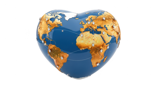 Heart shaped planet earth globe with continents and oceans isolated on transparent background - Powered by Adobe