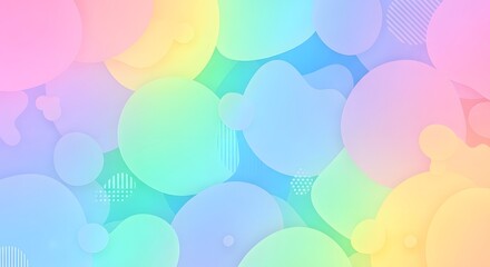 Abstract background featuring overlapping pastel colored circles and organic shapes in soft gradients, creating a dreamy and cheerful visual texture.