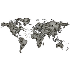 Obraz premium Abstract world map composed of intricate swirling smoke patterns and light effects isolated on transparent background