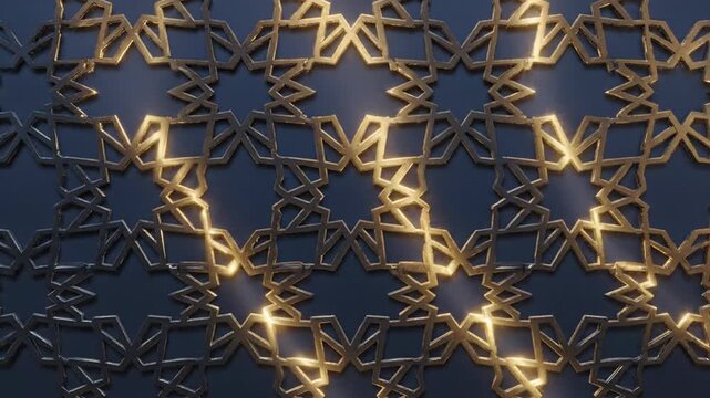 Luxurious Islamic Geometric Pattern with Glowing Golden Light Animation.