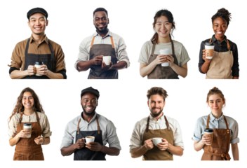 Diverse baristas holding coffee