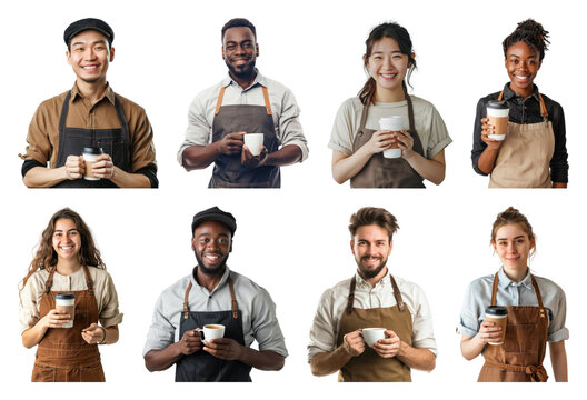 Diverse baristas holding coffee