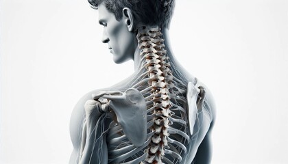 Model demonstrating the anatomy of the spine for medical education, isolated on a white background