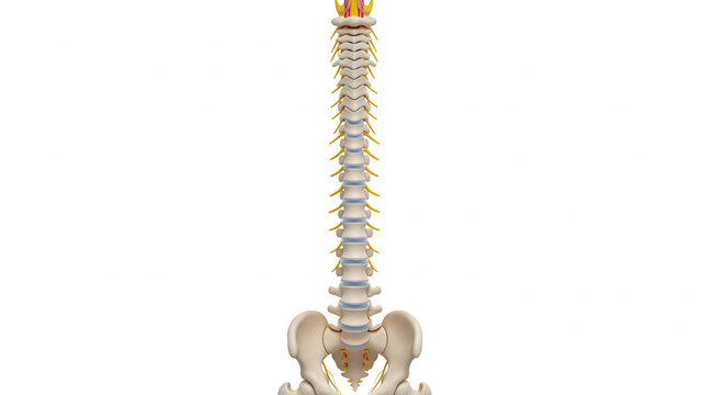 Model demonstrating the anatomy of the spine for medical education, isolated on a white background