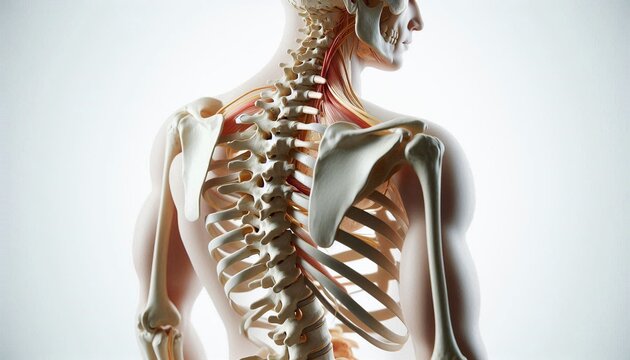 Model demonstrating the anatomy of the spine for medical education, isolated on a white background