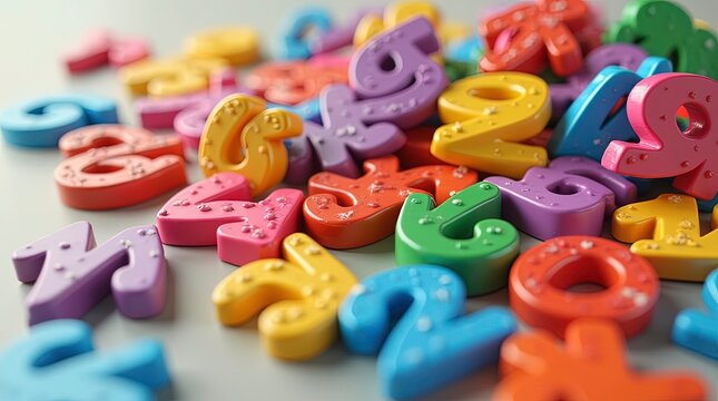 3d plastic numbers scattered randomly, with glossy textures and bright primary and secondary colors, are chunky, smooth, and toy-like, overlapping each other with playful randomness.