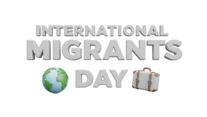International migrants day text with globe and suitcase isolated on transparent background