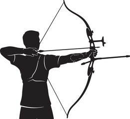 black silhouette of archer aim pose on white background, vector