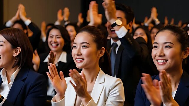 ビジネス 拍手 称賛 成功 大人数 イベント 笑顔 達成 チームワーク お祝い セミナー