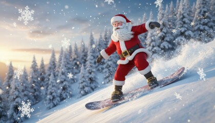 3D Santa Snowboarding