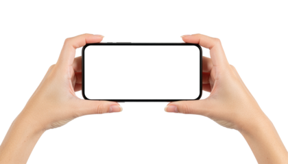 Girls Hands Holding a Blank Horizontal Smartphone Mockup on Transparent Background