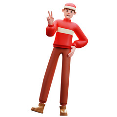 3d Illustration of New Year Character Peace Pose