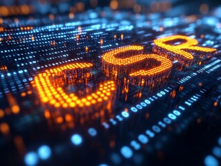 Abstract Digital Background with Orange Glowing Text CSR and Binary Code Data Flow