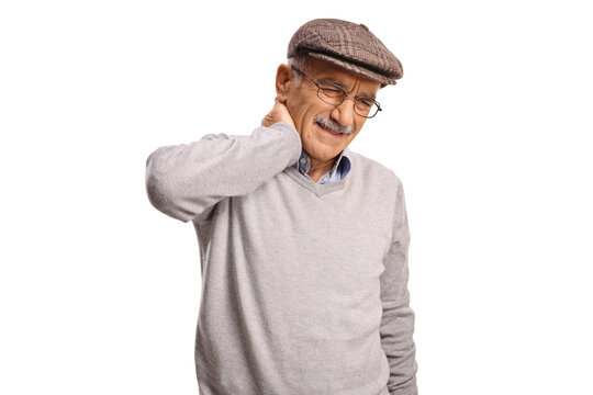 Elderly man suffering from stiff neck