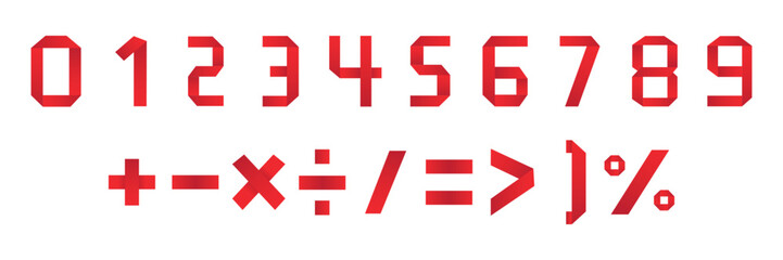 Red numeric symbols and math signs in bold style.