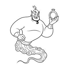 Obraz premium Powerful Genie Character Holding the Iconic Magic Lamp Simple Illustration