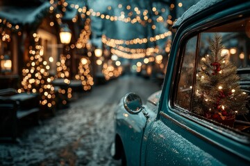 Christmas tree next to the car. Generative AI