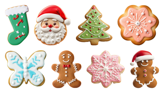 PNG Festive holiday decorated cookies, element set on transparent background - Powered by Adobe