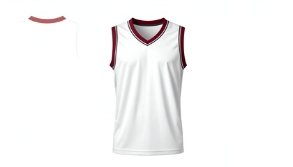 A white sleeveless jersey with maroon trim, and a small back view