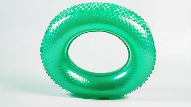 A green inflatable ring with a white background