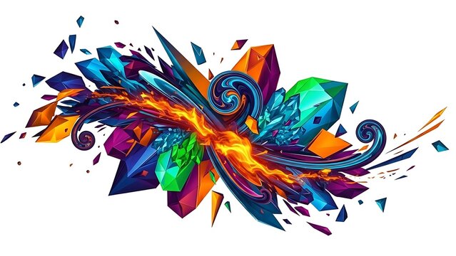 Explosion of vibrant abstract geometric crystal shards and fluid energy - Powered by Adobe
