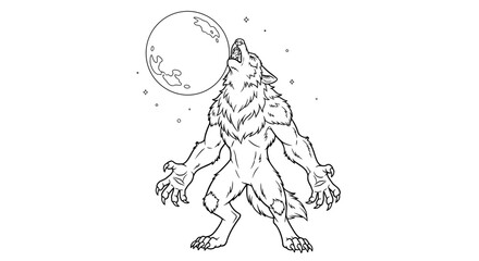 Intense Werewolf Character Howling Dramatically at the Full Moon Illustration