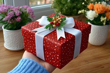 Distribution of Christmas gifts. Generative AI