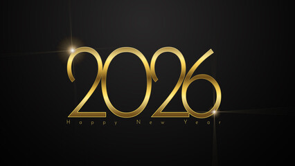 shiny glossy golden number of new year 2026 with text Happy New Year on black background
