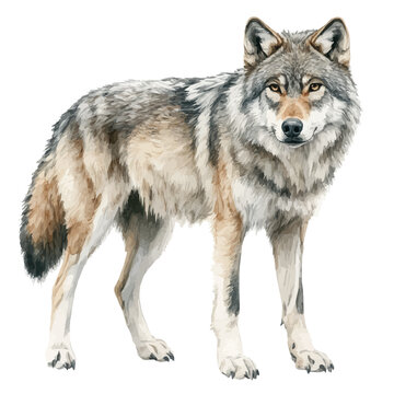 Watercolor illustration painting of Wolf, minimal, isolated on a white background.